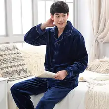 Зимние Для мужчин пижамы плотный комплект Ночная сорочка фланель Для мужчин пижамы