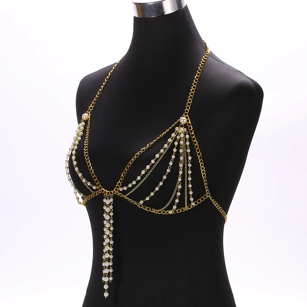 Модные Плетеные Длинные Топ с мишурой цепь золото серебро цвета Холтер ожерелья женские летние сексуальные пляжные жемчужные подвески для тела