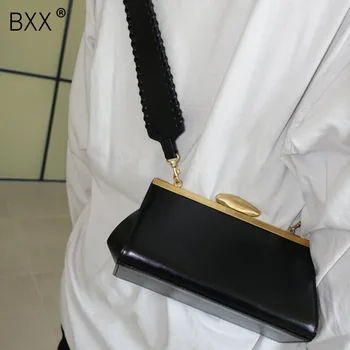 

[BXX]Women Single Shoulder Crossbody Bag All-match Flap 2020 Fashion Design Weave Straps Bag Clip Messenger PU Leather Bag HG280