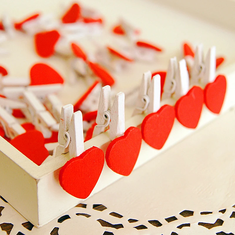 10 pcs DIY 35mmX25mm Mini Love clip Natural Wooden Clips For Photo wall Clips Clothespin Craft Decoration Pegs wooden clips