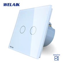 WELAIK Interruptor de Parede Interruptor Do Painel de Vidro Cristal Branco DA UE Interruptor de Toque Interruptor De Luz de Parede de Tela 2gang2way AC110 ~ 250 V A1922CW/B