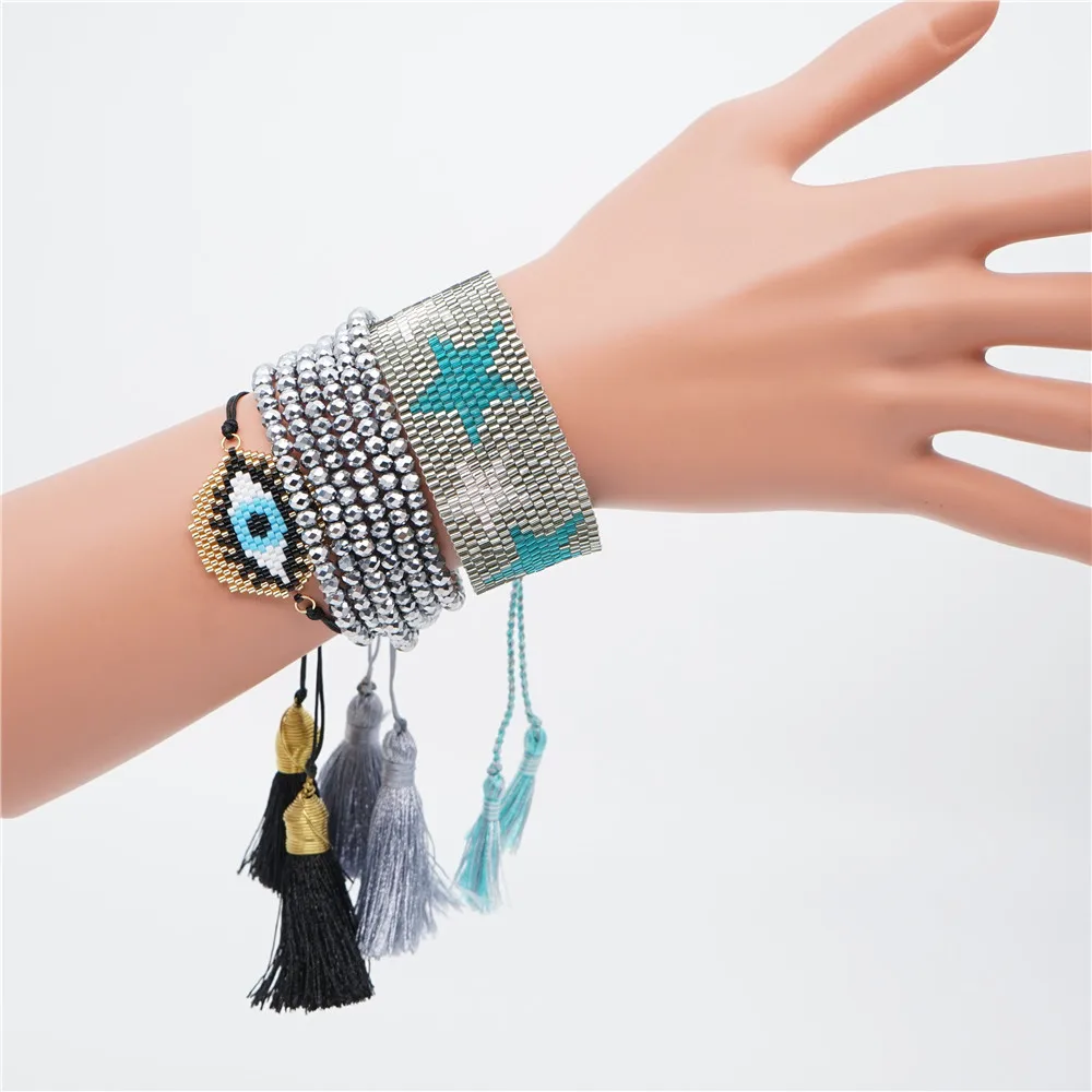 

Shinus Evil Eye Miyuki Bracelet Bead Loom Boho Chic Handcrafted Statement Fashion Insta Summer Jewelry Accessories Mexico Woven