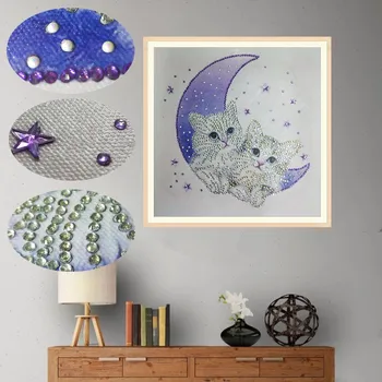 

Special Shaped Diamond Painting Cats Lay Down on The Moon DIY Diamond Embroidery Rhinestone Cross Stitch 3D Diamond Home Decor