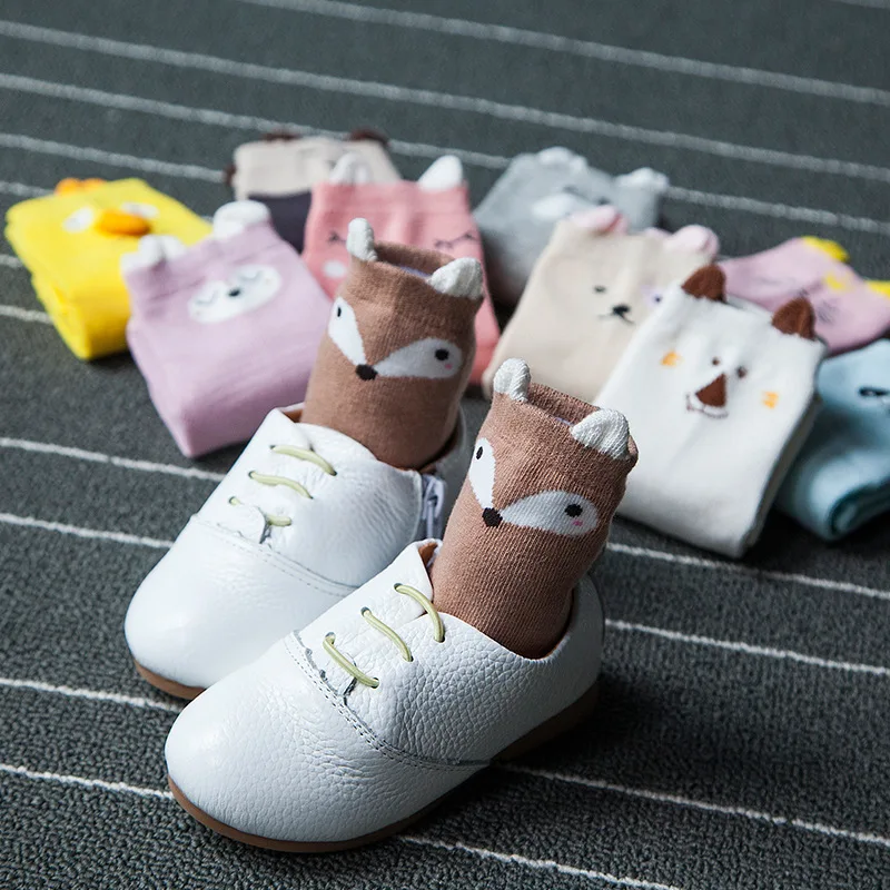 Новые носки для маленьких девочек; 5 пар/лот Весенние детские носки из чесаного хлопка Детская картонная животных для младенцев, носки для девочек воздушная мальчиков короткое замыкание Фокс носки с котенком От 0 до 5 лет