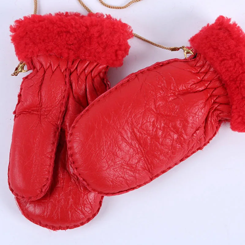 Winter 1-5 Years old Kids Warm Gloves Natural Sheep Fur for Boys Girls Children's Thick Mittens Outdoor Handmade and Lics