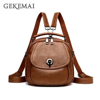 

2019 Spring Woman Backpack Leather Brands Female Small Backpacks for Teenager Girls Schoolbag Retro Multifunction Travel Daypack