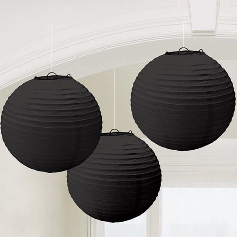 16inch Paper Lanterns Balck White Hanging Festival Foldable Lanterns