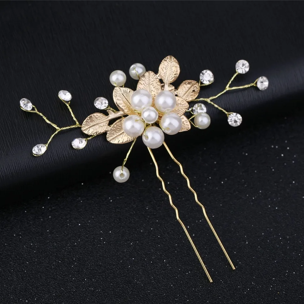 Wedding Decor Bridal Hairpin Golden Leaf Hairpin Pearl Disc Hairpin