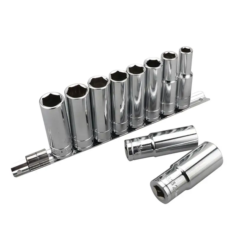 

10Pcs Socket Screwdriver Head Set 1/2 Chrome Vanadium Steel Lengthened Hex Plum Sleeve Mirror Steel Socket Screwdriver Head Set