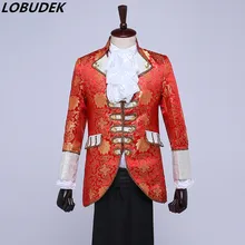 Пиджак+ брюки+ жилет+ галстук), Европейский костюм, нарядные платья, красный костюм для сцены, для певца, танцора, звезды, вечерние костюмы