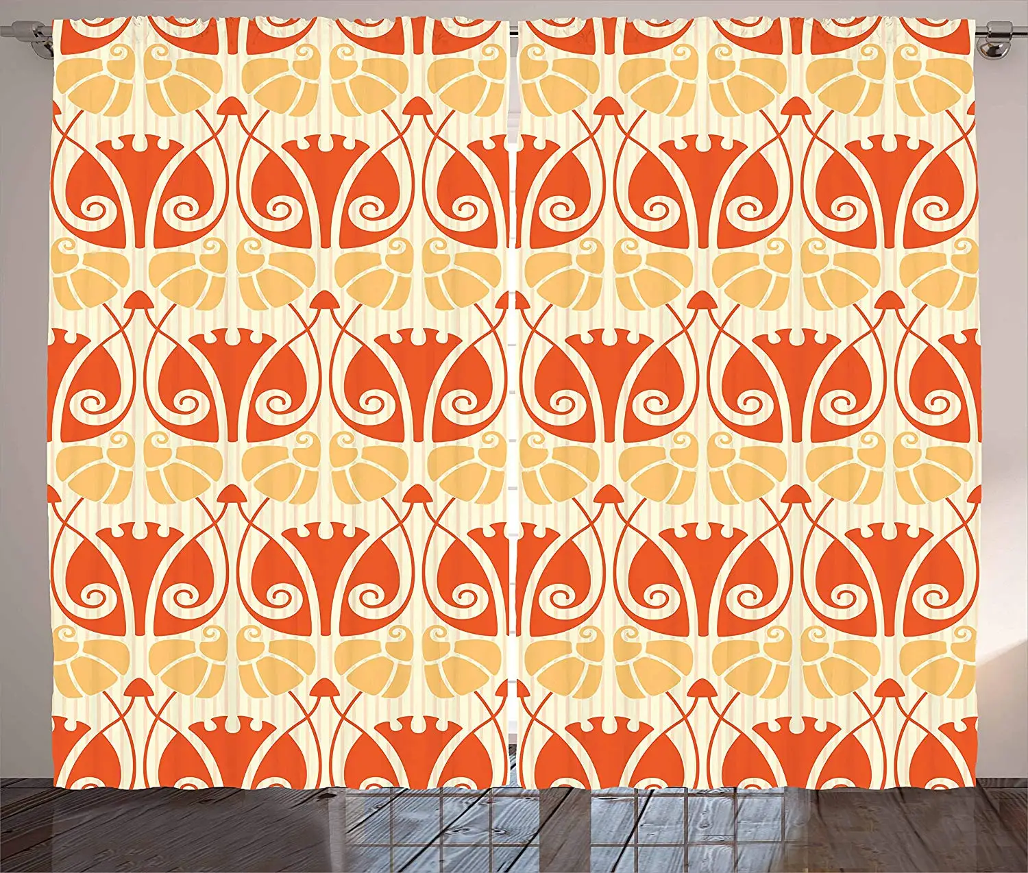 

Art Nouveau Curtains Abstract Symmetric Overlap Mushroom Stems Plants Summer Pattern Living Room Bedroom Window Decor Panel