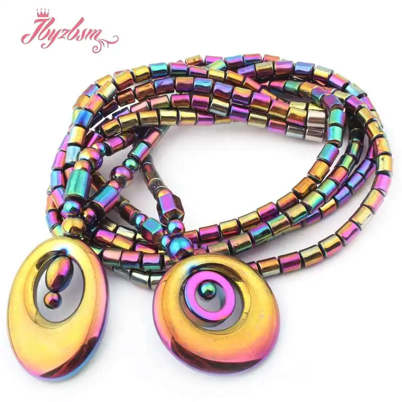 

4x5mm Column (No Magnetic) Hematite Multicolor Natural Stone Beads For Lady Fashion Jewellery Necklace Pendant 20" Free Shipping