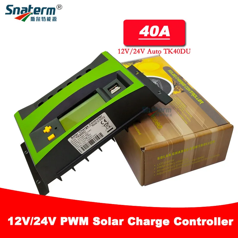 

40A High Quality TK40DU 12V 24V Auto LCD Solar PV Charge Controller Regulators double USB output 40A Solar PV Battery Charger