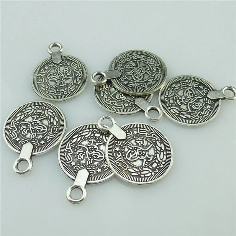 10pcs Vintage Antique Silver Plated Coin Pendant Fit Handmade DIY Earring Necklace Bracelet Charms Jewelry Making Accessories