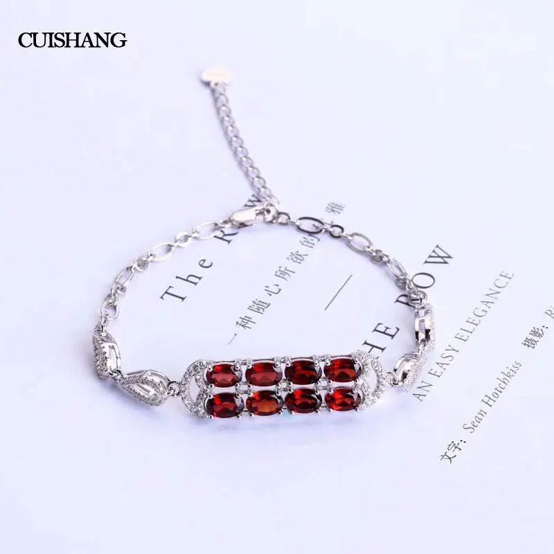

CSJ New Design Real Garnet Bracelets 925 Sterling Silver Engagement women For Lady Girl Wedding Party Gift Fine Jewelry