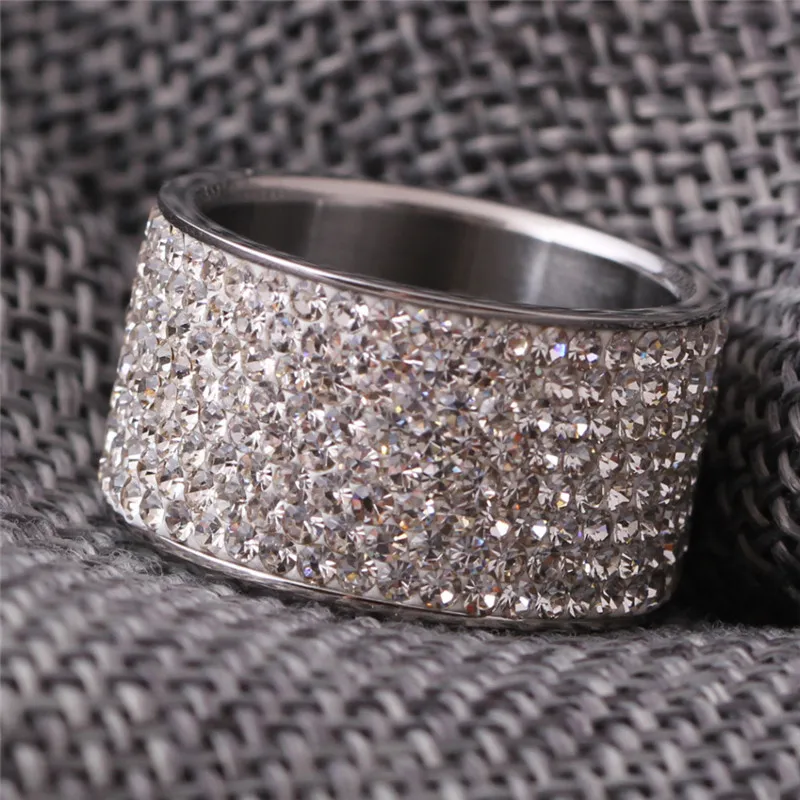 Modyle Full Crystal Rings For Women Man Wedding Ring Silver-color Stainless Steel Promise Jewelry