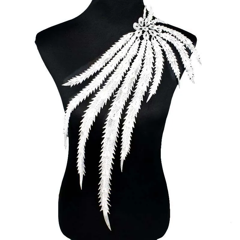 

1pc Black & White Peacock Tail Embroidery Neckline Costume Decor Sewing Applique Craft Collar Lace Trim For Wedding Party