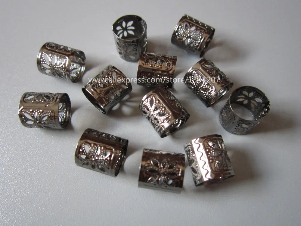 

50Pcs/Lot adjustable Gun Black Color 10/10mm hair dread dreadlock Beads cuffs clips Rings Accessories approx 10mm hole