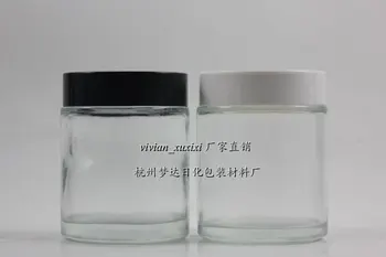 

100g clear glass cream jar with black/white lid, 100 grams cosmetic jar, 100ml mask cream container