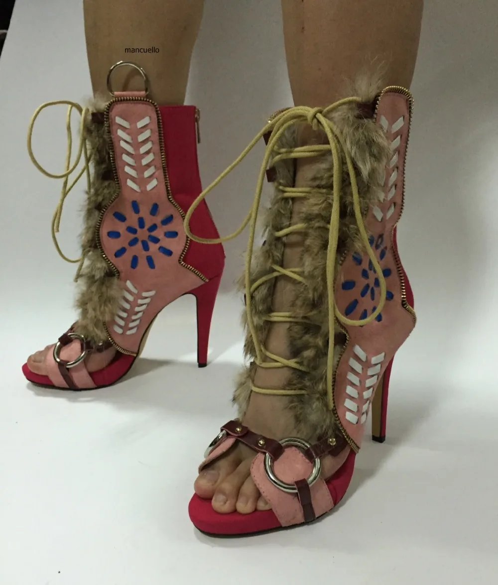 

New Arrival Design Color Patchwork Stiletto Heels Sandal Booties Fancy Open Toe Side Zipper Decoration Cross Strap Dress Sandals