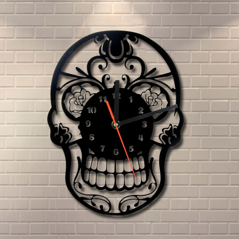 

1Piece The Day of Death Mexican Skull Ornament Quartz Ring Face Vintage Art Home Decor Wall Clock