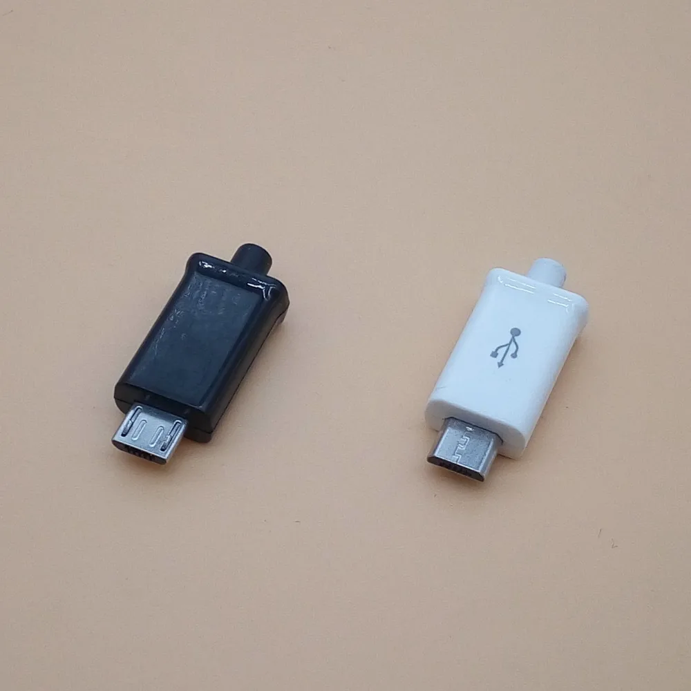 

10sets Micro USB 5Pin Welding Type Male Plug Black/White Charging Connector 4 in 1 Nickel-plated Charger Plugs for Android