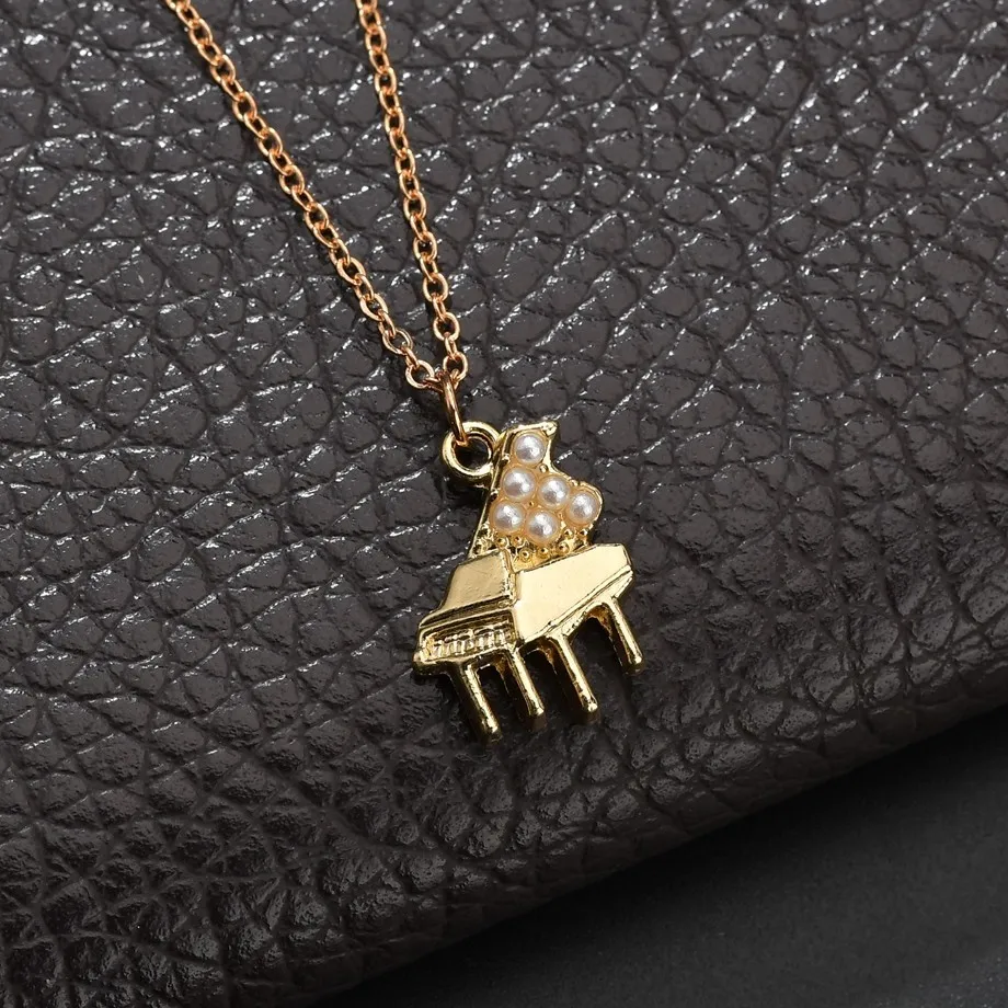 

Piano Shape Pendant For Women Design Musical Instrument Guitar Styling Pendant Gold Necklace Fashion Jewelry Girlfriend Gift