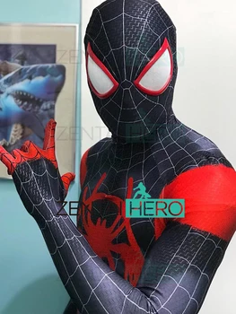 

2018 NEW Black Red Miles Morales Spider-man Costume 3D Printing Miles Animated Version Spiderman Costumes Into the Spider-Verse