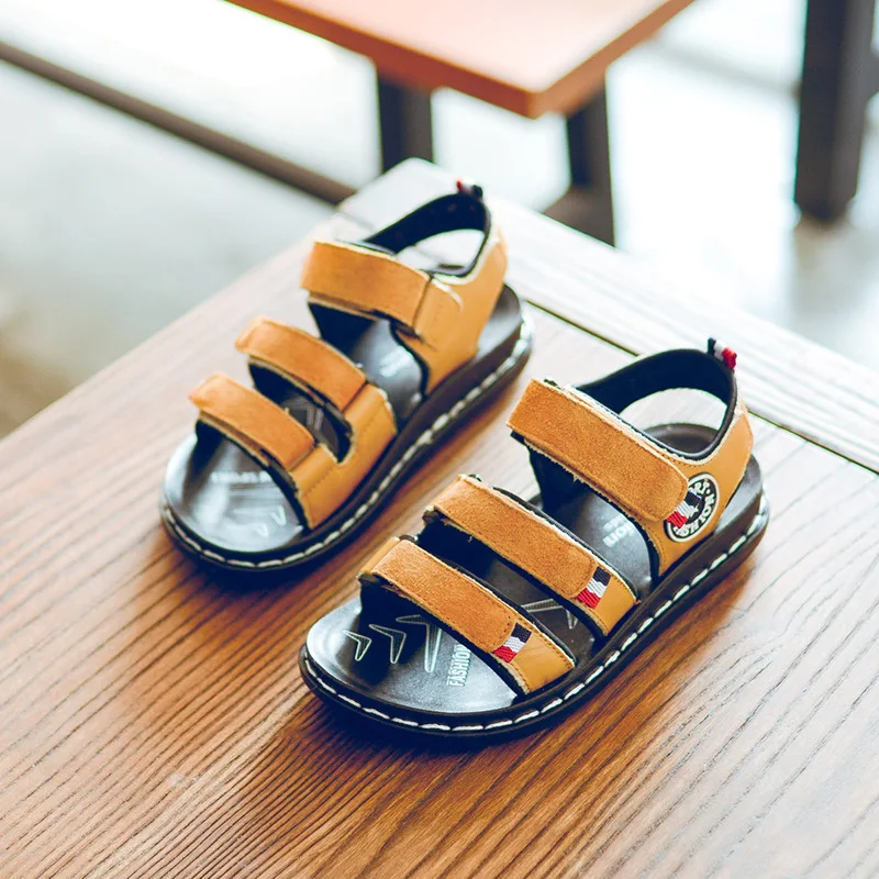 2018 Новая летняя детская обувь босоножки из натуральной кожи для больших детей спортивные сандалии из натуральной кожи обувь для мальчиков