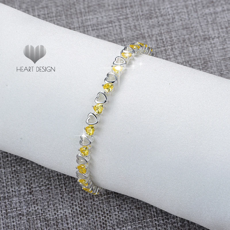 Модное серебристое желтый кубический цирконий браслеты Цепочка Стерлинговое Серебро 925 женские свадебные Модные Украшения очаровательный браслет