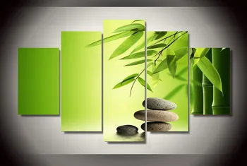 

5 Panel Wall Art Botanical Green Feng Shui Orchid Oil Painting On Canvas Quartz crystal Abstract Paintings Cheap Pictures