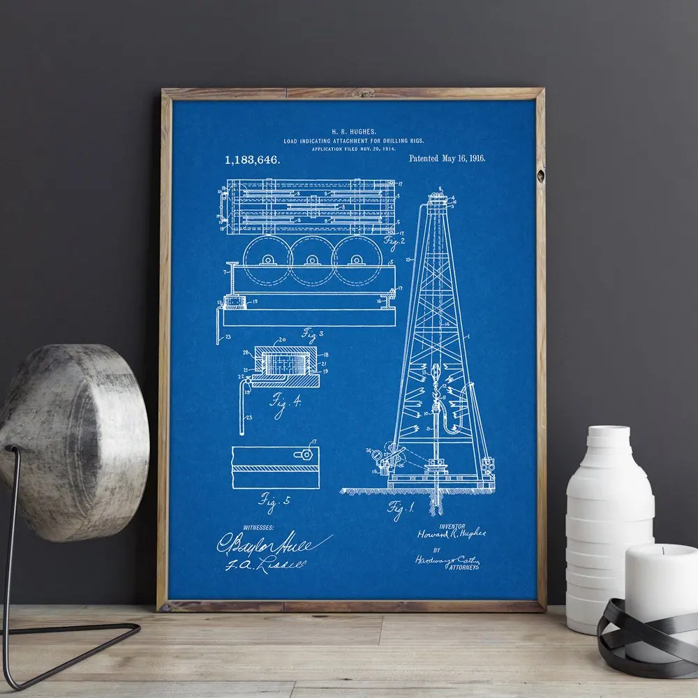 Запатентованная установка для бурения нефтяных скважин, искусство Деррика на стену, промышленные плакаты, декор комнаты, винтажная печать, чертеж, идея подарка, украшения стен - Цвет: CP12002