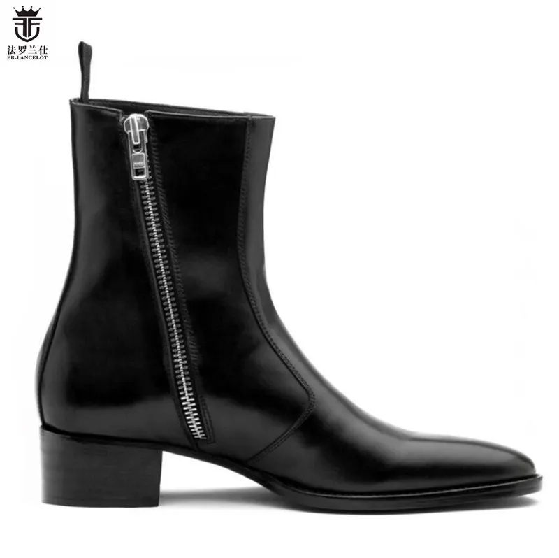 Punta Marca Lateral Cremallera Negro Británico Fr Hombre Bota Dedo Los Moda As Mujer Del Para 1 2019 De Showed Pie Hombres Lancelot Botas Lujo Con Cuero La Zapatos 08nHIxq
