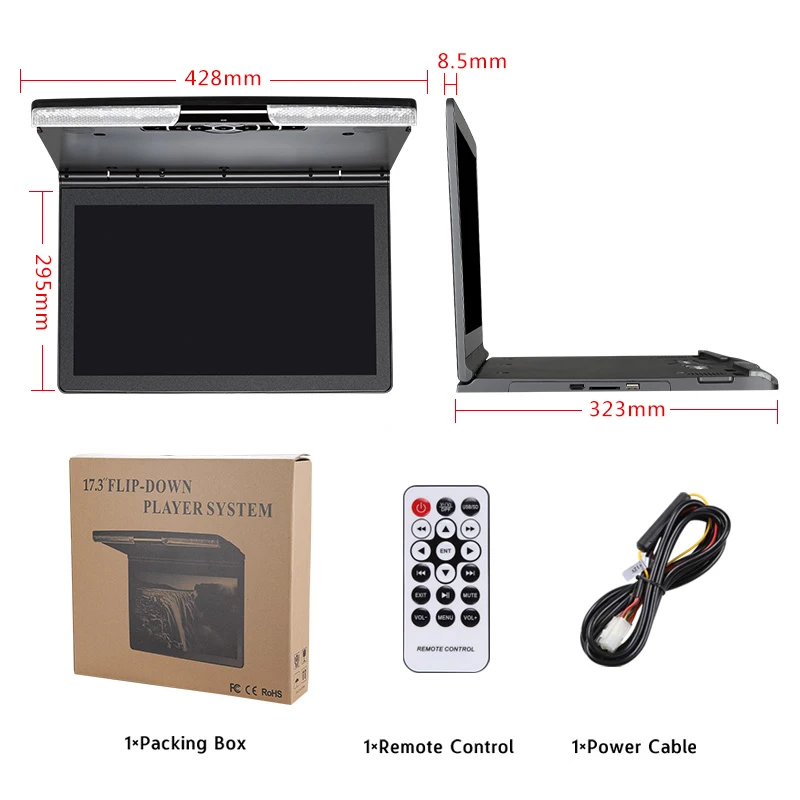 

17.3 Inch Car Ceiling Monitor 1920x1080 MP5 Flip Down Roof Mount Car DVD Player with IR FM Transmitter HDMI USB SD Speaker Games
