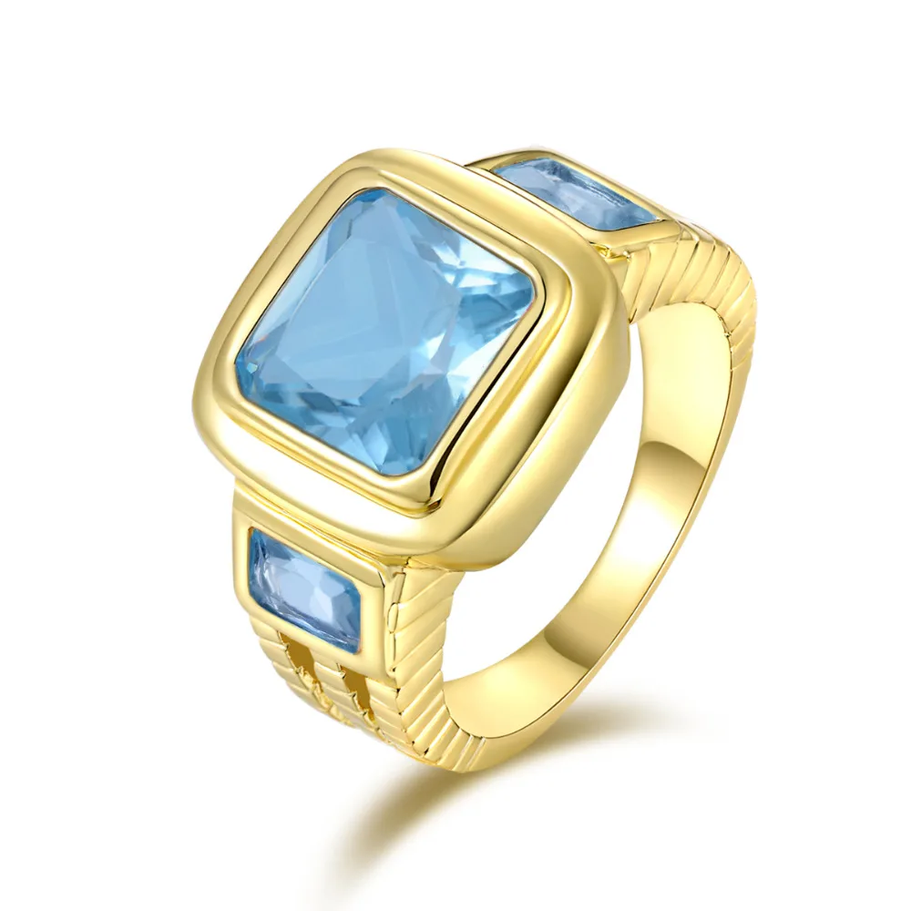 

SuoHuan Size 8-12 Charms Male Men Ring Sky Blue Zircon Stone Crystal Gold Filled Party Engagement Mens Ring Finger Jewelry Gift