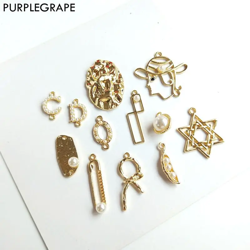

6pcs Alloy imitation pearl pendant DIY earrings jewelry accessories handmade materials fashion fine portrait minimalism
