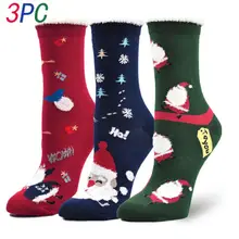 3 пары Женские теплые носки теплая шерсть Рождество до середины икры носки шерстяные Снежинка Олень удобный подарок