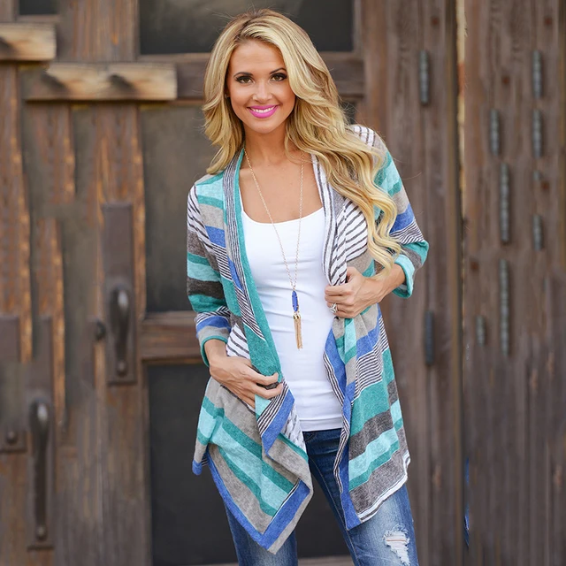 Asymmetrical Striped Cardigan Sweaters for Women Plus Size Patchwork ...