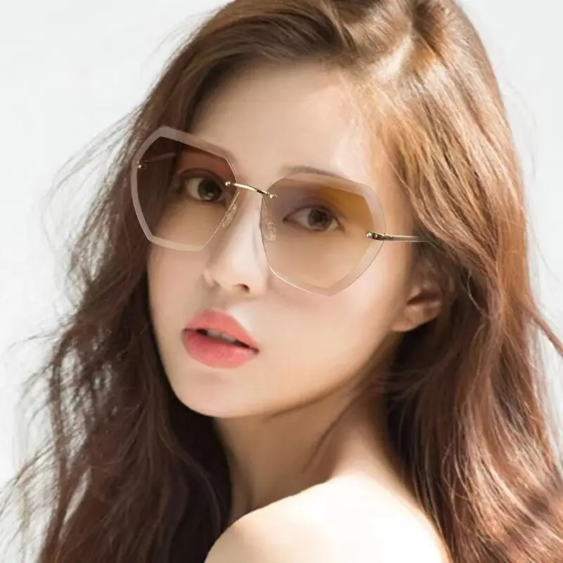 Женские солнцезащитные очки без оправы брендовые дизайнерские градиентные