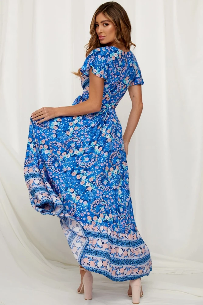 Blue-V-Neck-Beach-Resort-Printed-Dress-LC611149-5-2