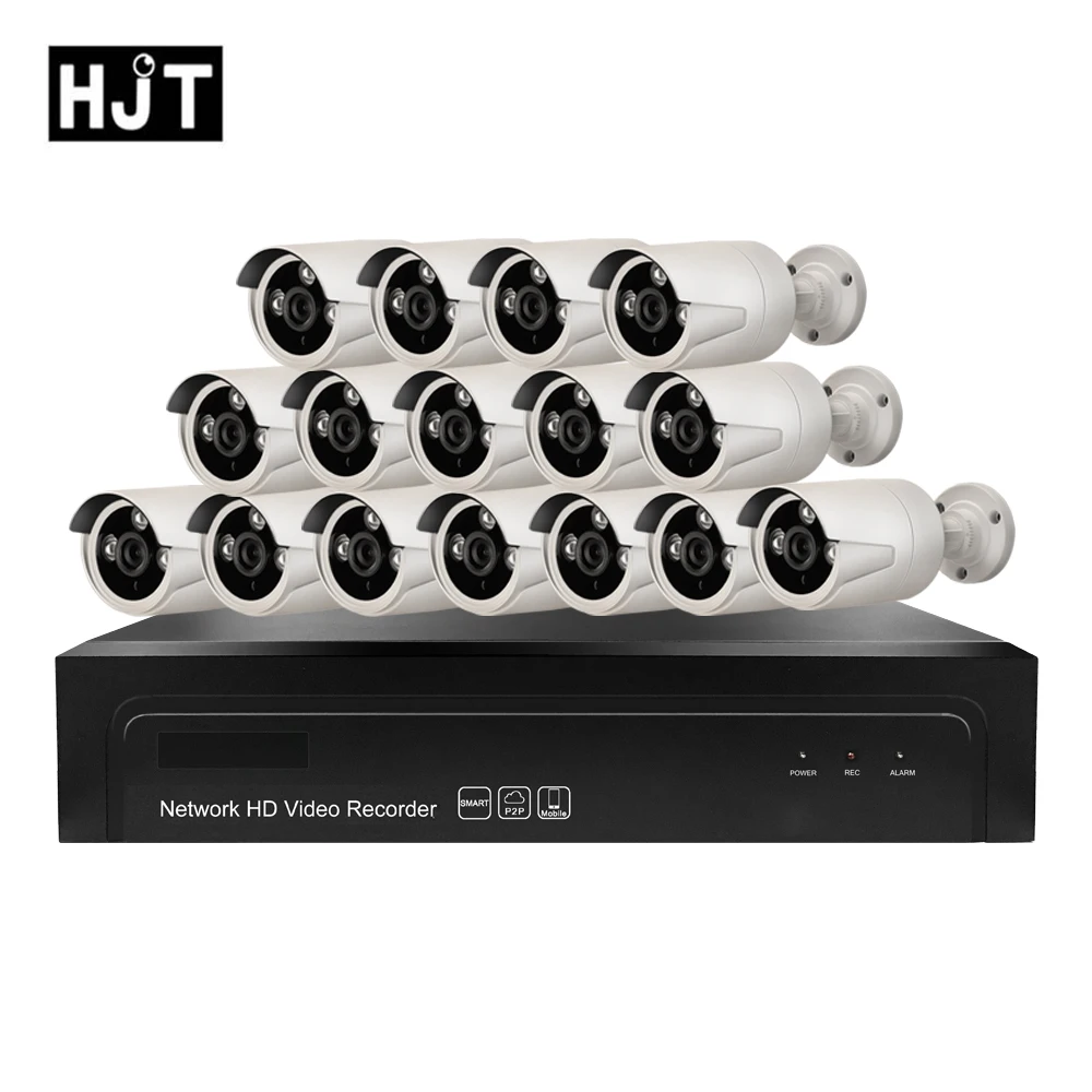 HJT H.264/H.265 1080P 2.0MP POE 48V 16CH Kit IP Camera NVR P2P Onvif 2.1 White Outdoor Waterproof AEeye | Безопасность и защита