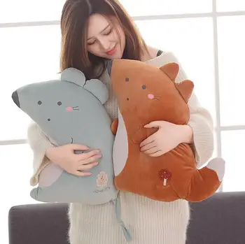 

Cute stuffed animal pillow cartoon mouse hedgehog fox lumbar cushion plush toys soft down cotton Stuffed