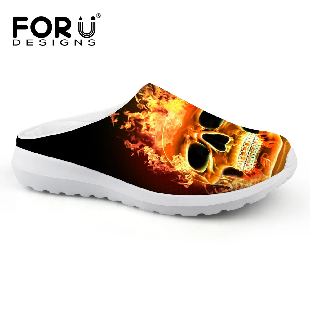 

FORUDESIGNS Men Summer Shoes Cool Punk Skull Casual Sandals Beach Slippers Mesh Breathable Casual Flats Shoes Zapatillas Hombre
