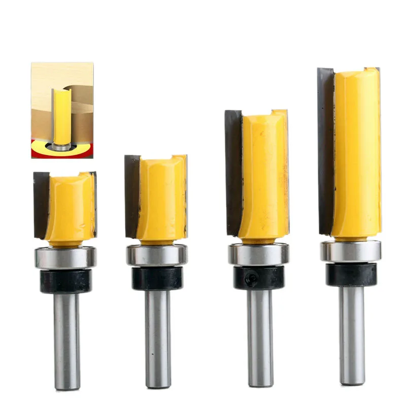 

4Pc 8Mm Shank Template Trim Hinge Mortising Router Bit Straight End Mill Trimmer Cleaning Flush Trim Tenon Cutter Forwoodworki