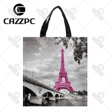 Ретро розовый Франция Париж Эйфелева башня индивидуальный принт водонепроницаемый нейлон тканевая сумка-шоппер Подарочная сумка Упаковка из 2