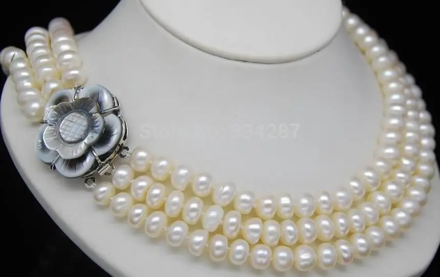 

100% Selling Picture full Third Strand 8-9MM AAA+ Oblate Pearl Necklace(18" 19" 20") flower clasp