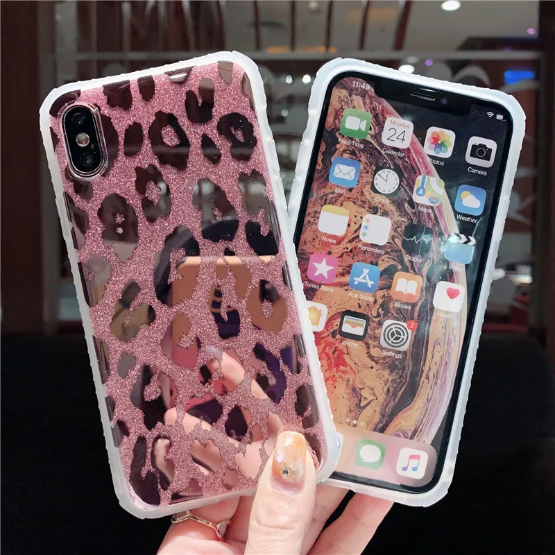 Thời Trang Cao Cấp Da Báo Laser Ốp Lưng Điện Thoại Iphone 12 Mini 11 Pro XS Max X XR Dành Cho Iphone 8 7 Plus Ốp Lưng Glossy