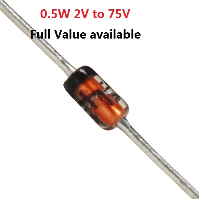 100pcs 1/2W Zener Diode DO-35 BZX55C2V2 2V 2.2/2.4/2.7/3/3.3/3.6/3.9/4.3/4.7/5.1/5.6/6.2/6.8/7.5/8.2/9.1/V  10V 11V 12V 13V 15V