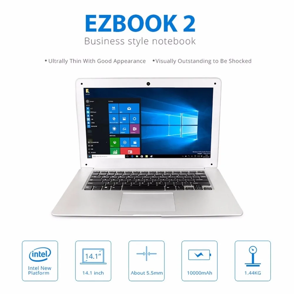 Оригинальный Jumper EZbook 2 Ноутбук 14.1 дюймов Windows 10 процессор Intel Вишня след Z8300 Quad Core 2 ГБ/4 ГБ 64 ГБ 10000 мАч HDMI 1920 х 1080 ноутбук