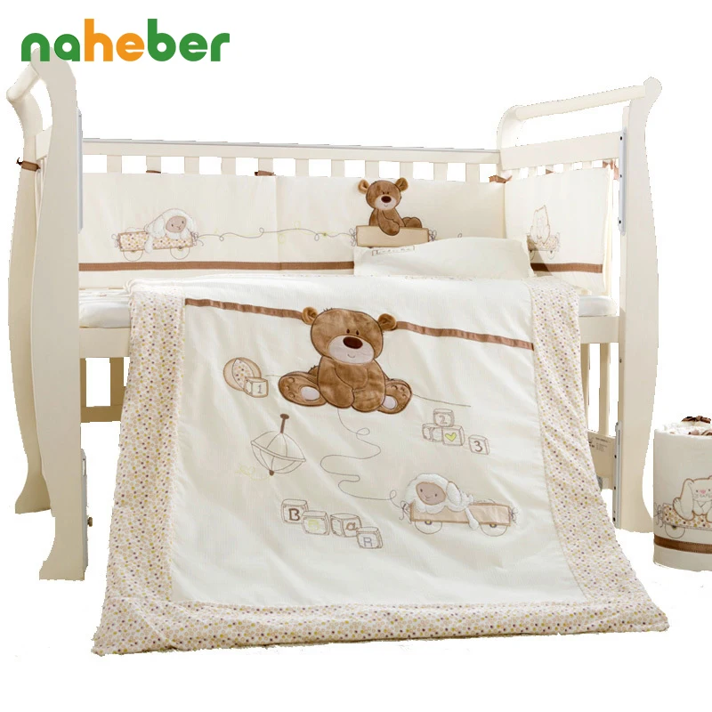 Cotton Baby Cot Bedding Set Newborn Cartoon Bear Crib Bedding Detachable Quilt Pillow Bumpers Sheet Cot Bed Linen 4 Size Cotton Baby Cot Bedding Set Newborn Cartoon Bear Crib Bedding Detachable Quilt Pillow Bumpers Sheet Cot Bed Linen 4 Size